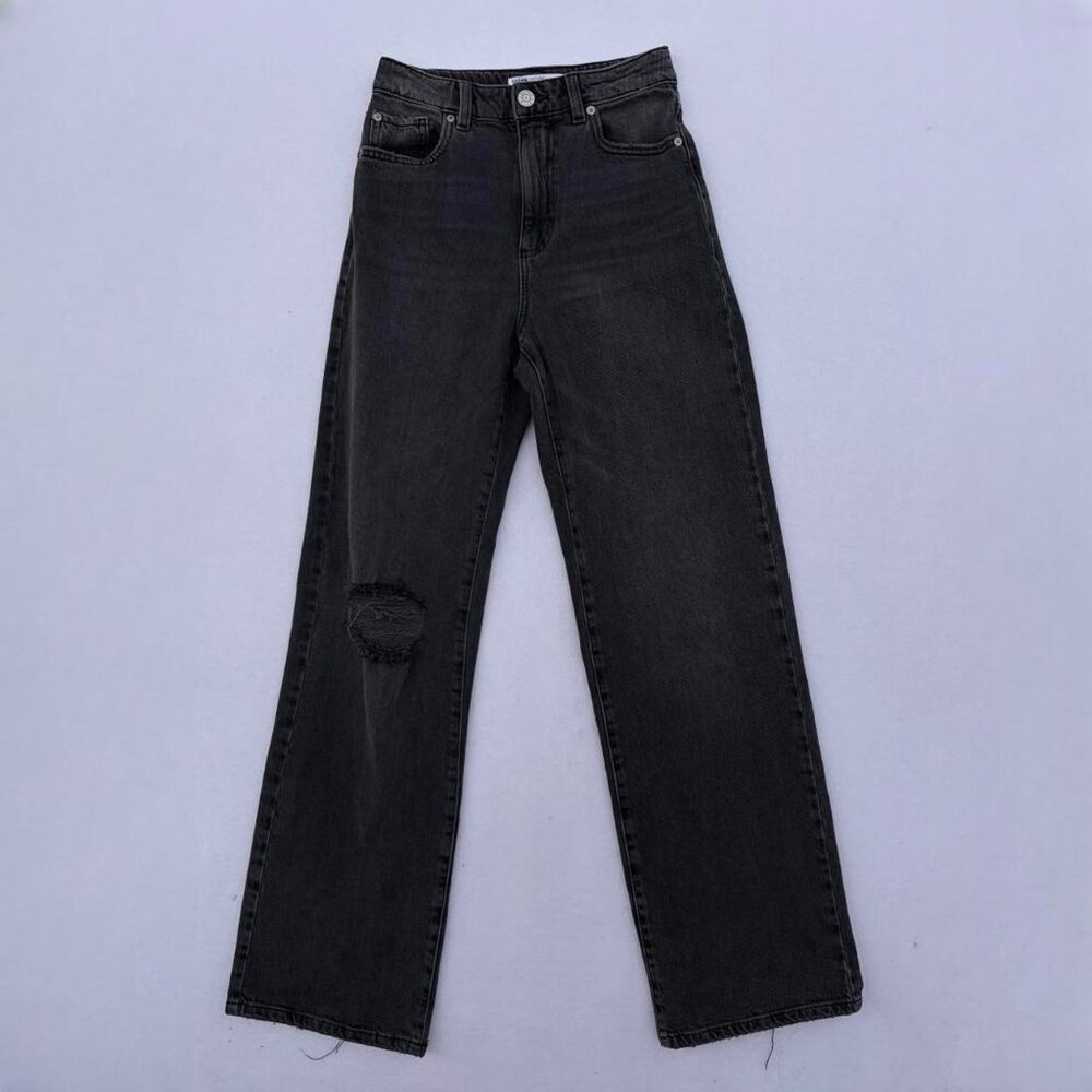 Garage Black Distressed Wide Leg Denim Jeans Size 0 Baggy Oversized Grunge Alt